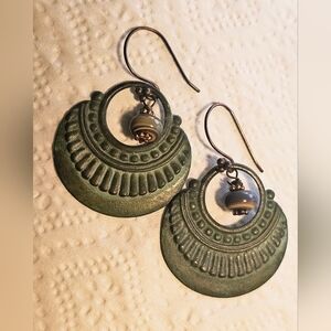 Dangle Earrings Sage Green with Brown And Copper Accents Excellent Condition $15